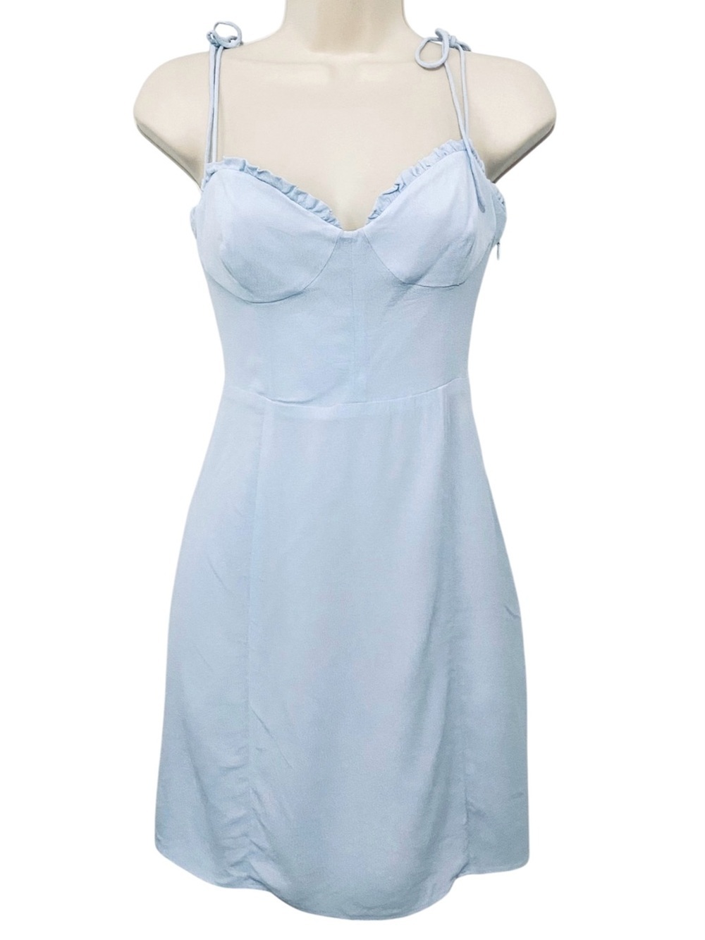 Aritzia Wilfred Fable Light Blue Corset Babydoll Smocked Mini Dress Size 8 - Picture 3 of 11